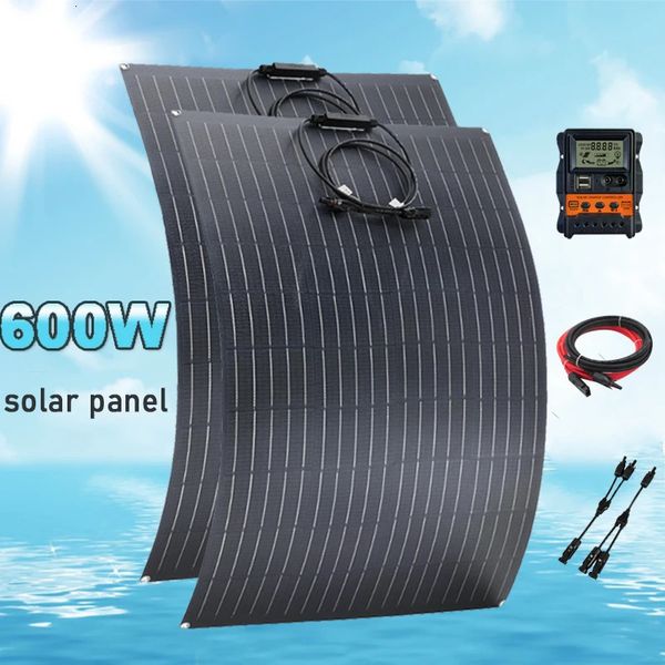 ETFE 600W 300W Panel solar flexible Cargador de células de energía monocristalinas para acampar al aire libre Yate Autocaravana Coche RV Barco 240108