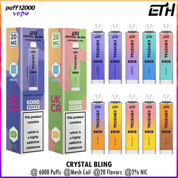 ETH Crystal Bling 6000 Puffs Vape Puff 6k Mesh Cigarettes électroniques 2% NIC 20 VAPORISSEURS 6K VAPER