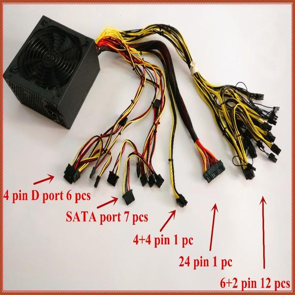 Alimentation des mineurs ETH avec câble 1600W 12V 120A sortie comprenant 27PCS 4Pin 4 4pin 6 2Pin 24Pin SATA connector329x