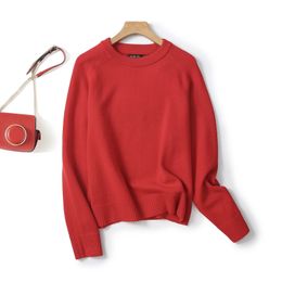 Ethereal MD herfststijl van casual minimalistische rode, heldere wolmix trui met ronde hals 240123