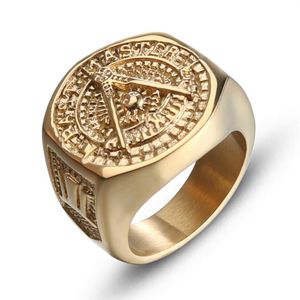 Etherial Handgemaakte Mannen Vrijmetselaars Ringen Rvs Gouden Ring Kleur Ringen Voor Heren Nieuwe Klassieke Hip Hop Masons194P