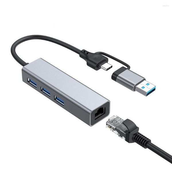 Adaptador Ethernet 3 puertos USB 3.0 Tipo Hub con convertidor RJ45 1000Mbps para PC Laptop Windows Mac OS