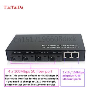 Freeshipping Ethernet Fiber Media Converter 4x100 Mbps Fiber Port met 2x100Mbps Ethernet poortschakelaar omzetter Single-mode single-fiber 20km