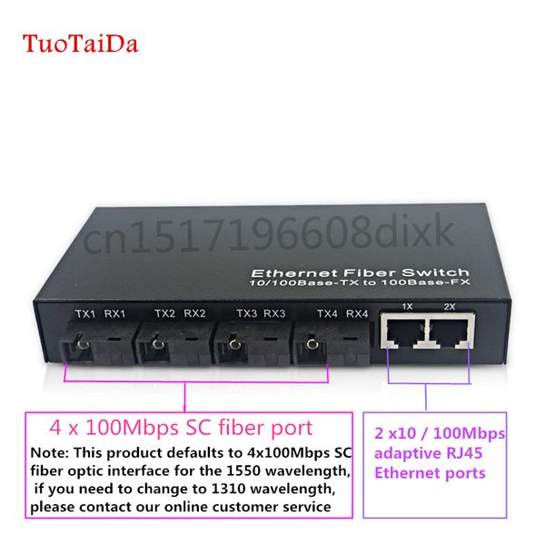 Convertidor de medios de fibra Ethernet de envío gratuito Puerto de fibra de 4x100Mbps con convertidor de conmutador de puerto Ethernet de 2x100Mbps Monomodo de fibra única 20KM