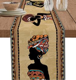 Etínica Boho Mujer africana Mesa de lino Runners Decoración de la mesa de la mesa de la granja Decoración de la fiesta de la mesa del comedor 240430