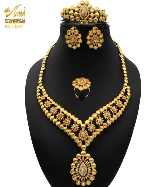 ETHIOPIE Dubaï 24k Gold Color Bijoux pour femmes Collier de luxe Boucles d'oreilles Bracelet Ring India Cadeaux de mariage africain 2204069341766