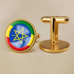Gemelos de la bandera etíope Gemelos de la bandera nacional de todos los países del mundo Traje con botones Decoración para manualidades de regalo de fiesta