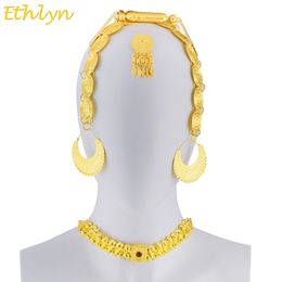 Ethlyn Mariage Erythréen Bijoux Traditionnels Cinq Pcs Ensembles De Ras Du Cou Or Couleur Pierre Ensembles De Bijoux De Mariage Femmes Éthiopiennes S84 C18122701