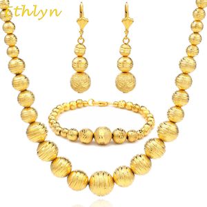 Ethlyn – ensemble de boucles d'oreilles, collier et bracelets en perles africaines, boule de couleur or, bijoux éthiopiens pour femmes de mariage, S036 H1022