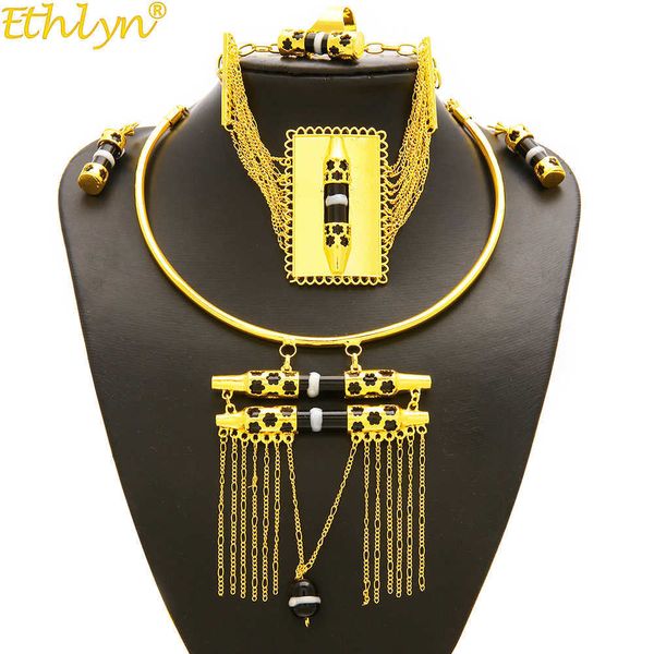 Ethlyn bijoux éthiopien/nigérian/africain Design couleur or émail gland ensembles de bijoux Habesha bijoux de mariage S206 H1022