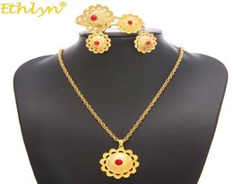 Ethlyn bijoux éthiopiens érythréens mariée couleur or ensembles de bijoux avec pierre cadeaux ethniques africains Habesha mariage donnant S1971517159