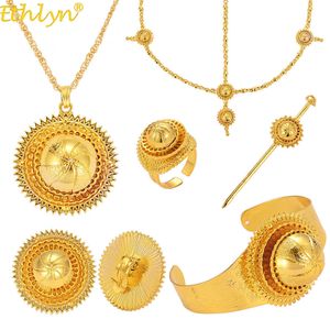 Ethlyn six-stks sieraden sets, goud kleur Ethiopische Eritrese Habesha bruiloft sieraden sets, Afrikaanse traditionele sieraden S294 210720