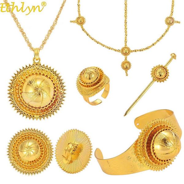 Ethlyn Six pièces ensembles de bijoux couleur or éthiopien érythréen Habesha ensembles de bijoux de fête de mariage bijoux traditionnels africains S294 21229f