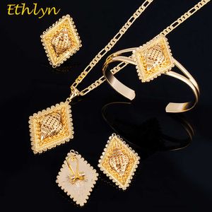 Ethlyn Top qualité or couleur carré femmes éthiopiennes fête de mariage corde noire Style érythréen ensembles de bijoux accessoires S064 H1022