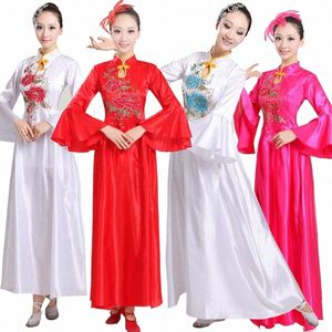 Costume de performance de danse artistique ethnique, vêtements de chorale modernes pour personnes âgées d'âge moyen, grande jupe pivotante, danse traditionnelle chinoise Dr B0Fw #