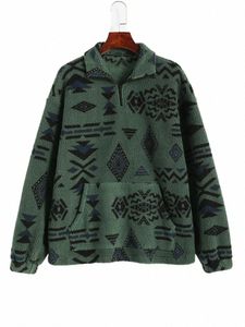 Sweat-shirt ethnique Sherpa aztèque avec col moelleux et poche avant X9if #