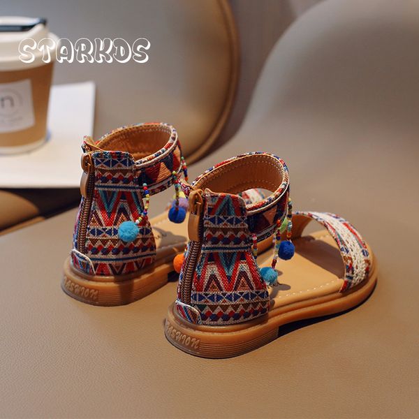 Ethnique Boho Sandales Girls Colorful Bobbles Fringe Sandalias Kids Summer Multicolor Stone Perle Badiat Gladiator Chaussures