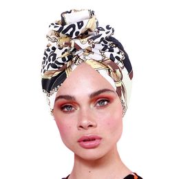 Etnische ketting gedrukt grote bloem headscarf bonnet vrouwen tulband hoed turbante femme musulman India hoed islamitische hoofd wrap tulband