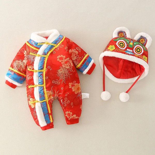 Roupas étnicas 0-18m bebê chinês tradicional hanfu para infantil bordado tang terno tigre chapéu macacão ano vermelho roupas