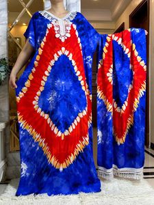 Vêtements ethniques 100% coton floral maxi nning dashiki élégant cravate imprimée-sèche-séchée des dames longues robe longue avec écharpe robes islamiques T240510