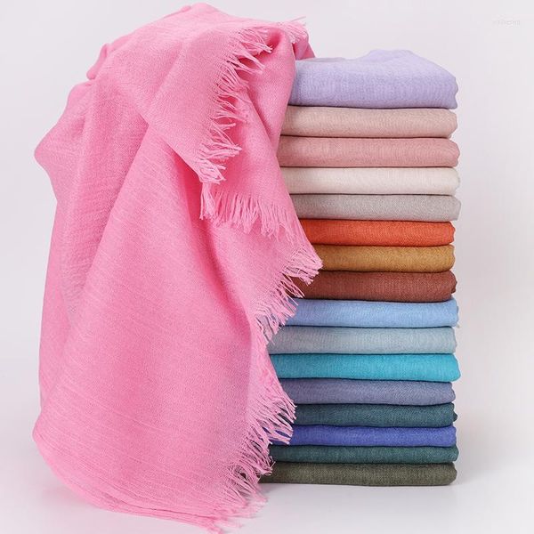 Vêtements ethniques 10pcs coton lin gland hijab solide longue écharpe malaisie bandeau musulman dames plaine châle et enveloppement femme foulard