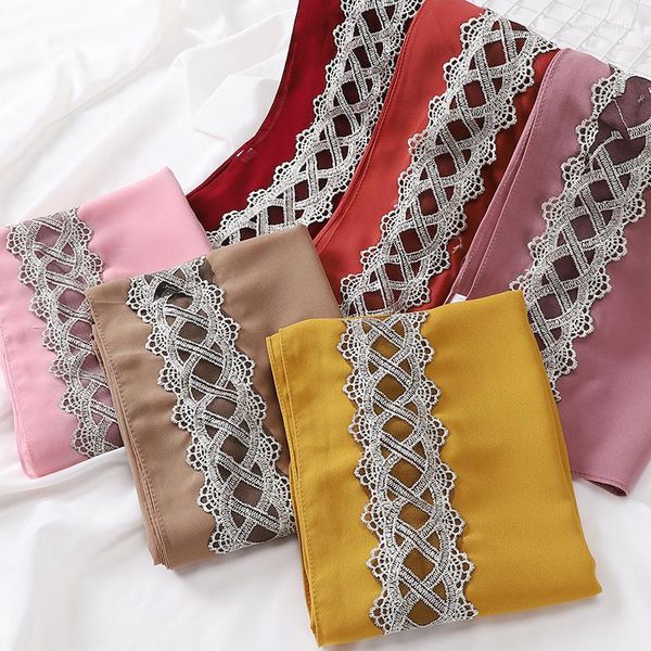 Vêtements ethniques 10 pièces personnalisé dentelle Hijab pour femmes bulle en mousseline de soie écharpe musulman paillettes châle plaine Turban couvre-chef bandeau Foulard Femme