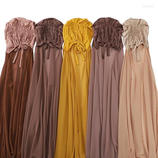 Vêtements ethniques 10pcs / Lot Châle En Mousseline De Soie Unie Avec Jersey Underscarf Cap Islamique Écharpe Intérieure Bandeau Stretch Hijab Couverture Headwrap Turbante