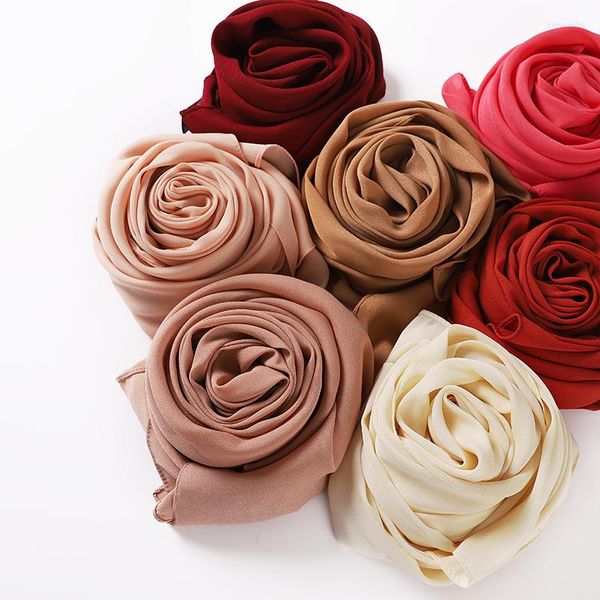 Vêtements ethniques 10 pcs/lot couleur unie Hijab longue Premium soie mousseline de soie femmes foulards musulmans châle Bandana Turban Style 175 72 cm