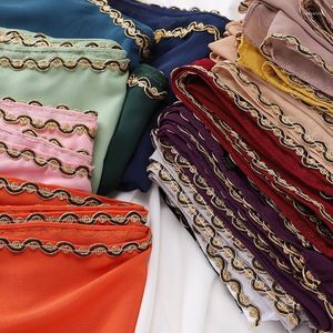 Etnische Kleding 10 stks Golvend Gouden Rand Hijab Vrouwen Effen Sjaal Sjaal Wrap Moslim Hoofdband Vrouwelijke Islamitische Head Cover Voile Femme Foulard