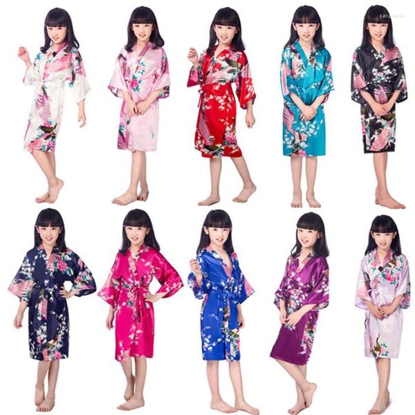Ropa étnica, pijamas japoneses de 11 colores para niñas, Kimono con estampado tradicional de pavo real, vestido de noche holgado fino para niños, batas Yukata de estilo japonés