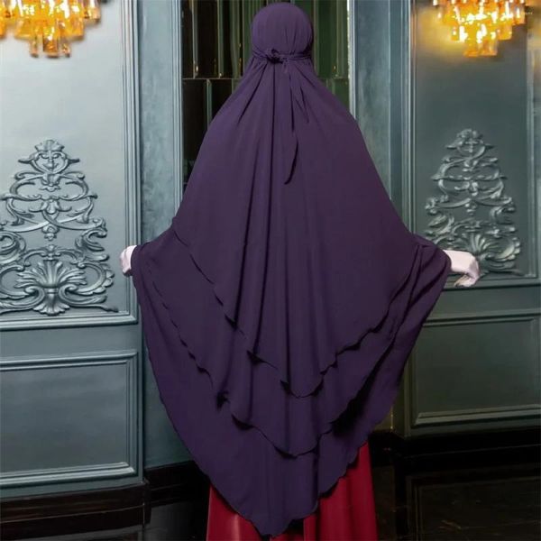 Vêtements ethniques 12 couleurs 3 couches Khimar pour femmes Foulard en mousseline de soie Islamique Extra Long Foulard Musulman Jilbab Niqab Ramadan Eid