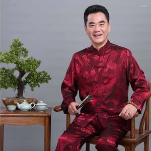 Etnische kleding 12 kleuren Traditionele Chinese mannen Tangpak Topbroek Tai Chi Hanfu Blouse Jaar kleding Verjaardagsfeestje