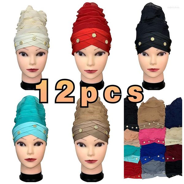 Vêtements ethniques 12 pièces flux principal mode velours femmes musulman Turban couleur coton Bandanas perlé tresse couvre-chef accessoires de cheveux