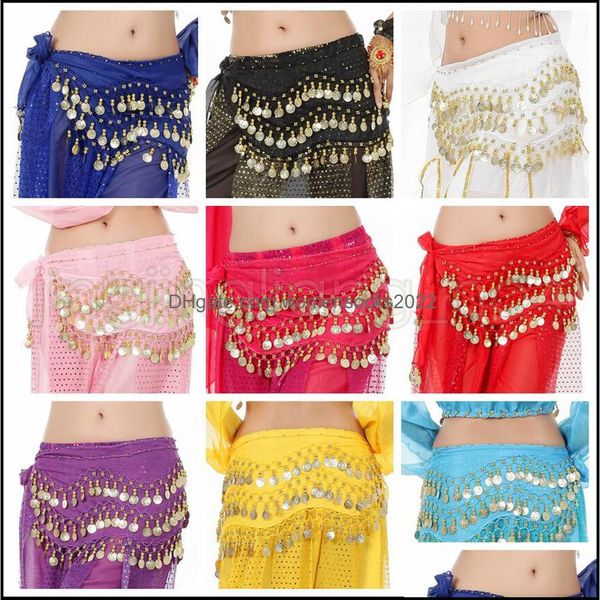 Vêtements ethniques 145x24cm Fashion Girls Belly Dance Taille Chaîne 128Coin Wrap Costume Enfant Hip Écharpe Vêtements Enfants Stage Wear Aaa599 D Otry0