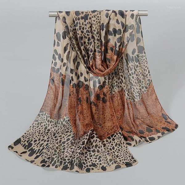 Vêtements ethniques 150 x 50 cm femmes rétro imprimé léopard en mousseline de soie foulard en soie polyvalent protection solaire châle dames filles cache-cou décoratif