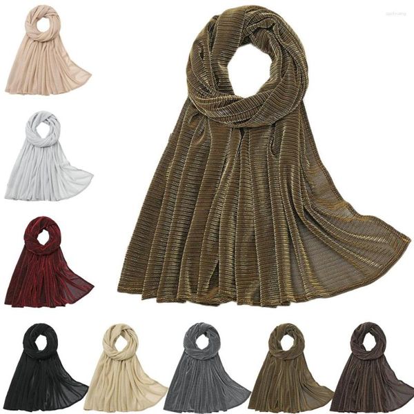 Ropa étnica 180 70 cm Brillo Hijab Bufanda larga Mujeres musulmanas Chal Bufandas Brillante Envoltura para la cabeza Turbante Pañuelo Islámico Estolas Moda Sólido