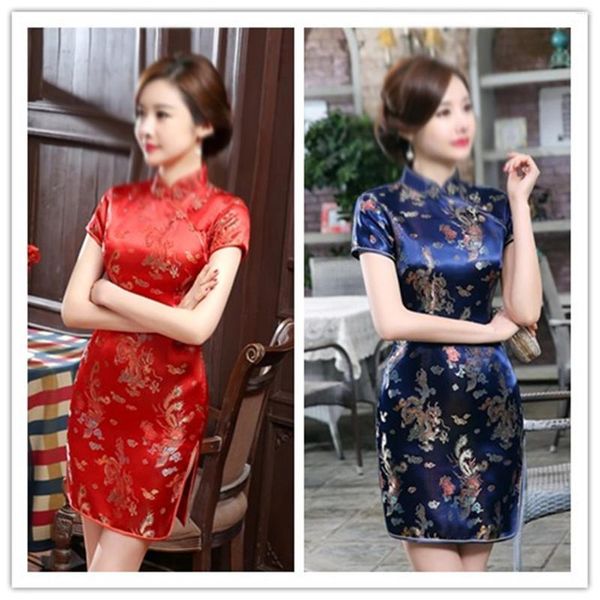 Ropa étnica 1 PPC Vintage Estilo chino Tang Suit Stand-up Collar de manga corta Cheongsam Damas Summer Daily Fashion Vestido elegante