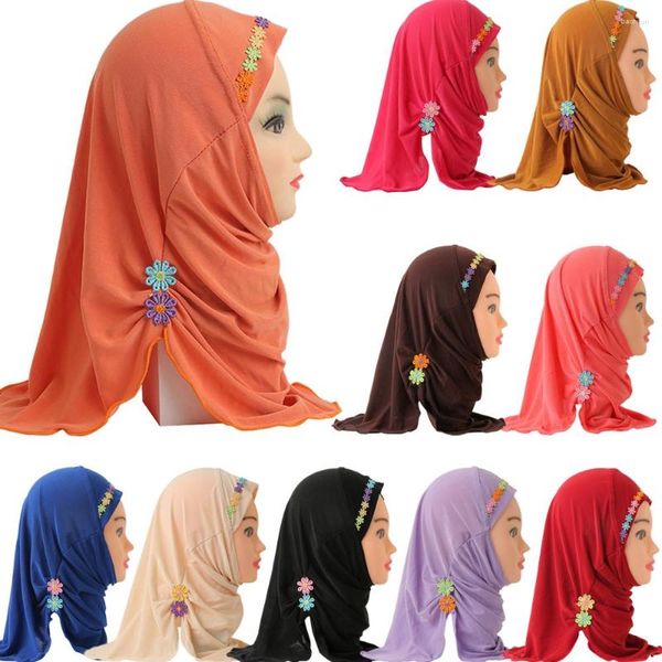 Ropa étnica 2-6Y Musulmanes Niños Niñas Hijab Bufanda Islámica Flor Caps Chales Una pieza Amira Headscarf Wrap Headwear Turban Niños