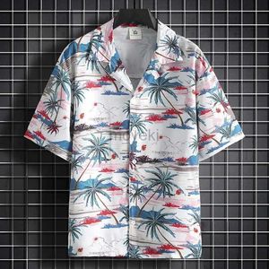 Vêtements ethniques 2 couleurs Collier cubain en option Shirt imprimé Summer Top Beach Travel Party Clothing D240419