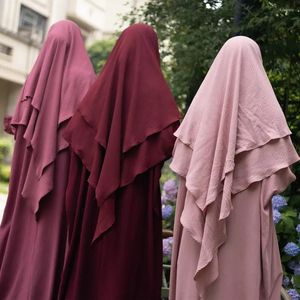 Vêtements ethniques 2 couches Hijab Khimar pour femmes Jazz Crêpe Prière Islam Vêtements Long Triangle Écharpe Musulman Dubaï Cravate Back Hijabs