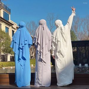 Etnische kleding 2 lagen lange khimar en abaya stuk jilbab set ramadan eid gebedskleding islamitische hijab jurk kalkoen moslimvrouwen dubai