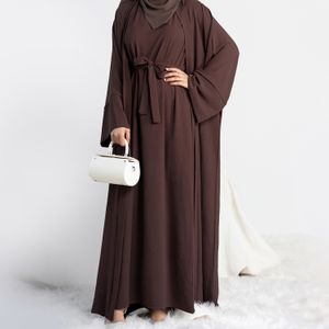 Vêtements ethniques 2 pièces Abaya Kimono assorti musulman ensemble Ramadan Abayas pour femmes Dubaï Turquie intérieur Hijab robe africaine Islam vêtements Jilbab 230616