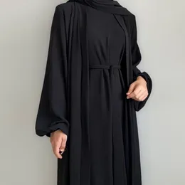 Ropa étnica 2 piezas Abaya Kimono con vestido interior Conjunto musulmán a juego Abayas para mujeres Dubai Ramadán Islam Modest Hijab Robe Jilbab