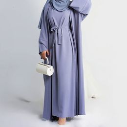 Etnische kleding 2 -delige Abaya Long -jurk voor vrouwen Ramadan Eid Crepe Islamitische kleding Hijab Robe Dubai Turkse feest Kaftan -outfit Moslimset 230529