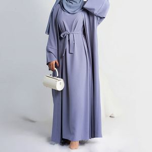 Ropa étnica 2 piezas Abaya Vestido largo para mujer Ramadan Eid Crepe Ropa islámica Hijab Robe Dubai Fiesta turca Kaftan Outfit Conjunto musulmán 230529