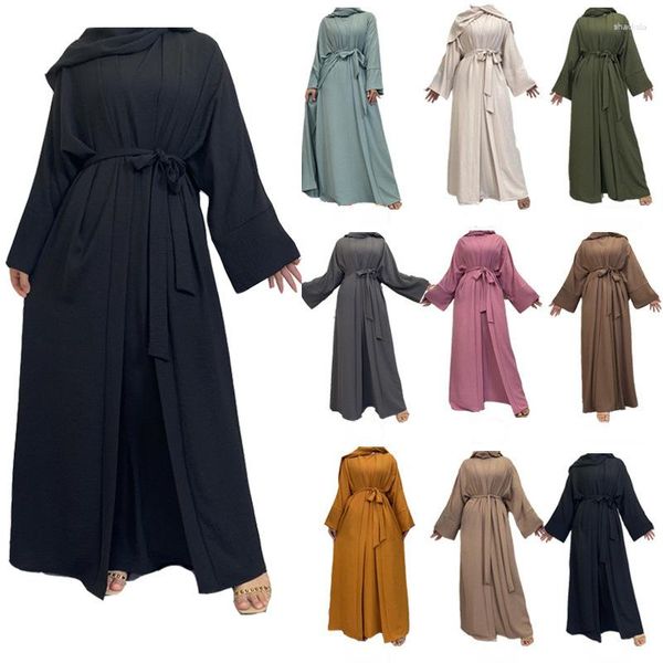 Vêtements ethniques 2 pièces Abaya ensemble correspondant costume musulman tenue plaine ouvert Abayas pour les femmes dubaï turquie intérieur Hijab robe africaine islamique