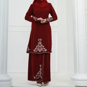 Vêtements ethniques 2 pièces Abaya ensembles femmes musulmanes broderie correspondant hauts robe avec jupe malaisie Kebaya fête modeste islamique Ramadan
