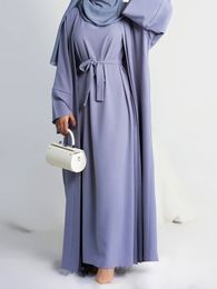 Vêtements ethniques 2 pièces Abaya Slip sans manches Hijab Robe Matching Muslim Set Abayas Open pour femmes Dubaï Turquie Clothing African Islamic 230414