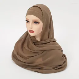 Vêtements ethniques 2 pièces en mousseline de soie Hijab Contrôle de Bonnet Tube Turban Femmes musulmanes Veil Islamic Fashion Ramadan Headscarves Femme Châle