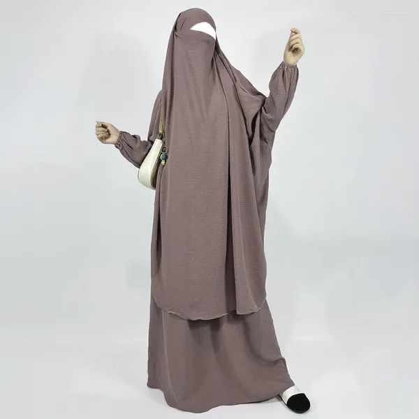 Vêtements ethniques 2 pièces Crepe Jilbab Eid Jupe avec poches Niqab Strings Dubaï Prayer Abaya Set Islamic Women Muslim Modest Robe